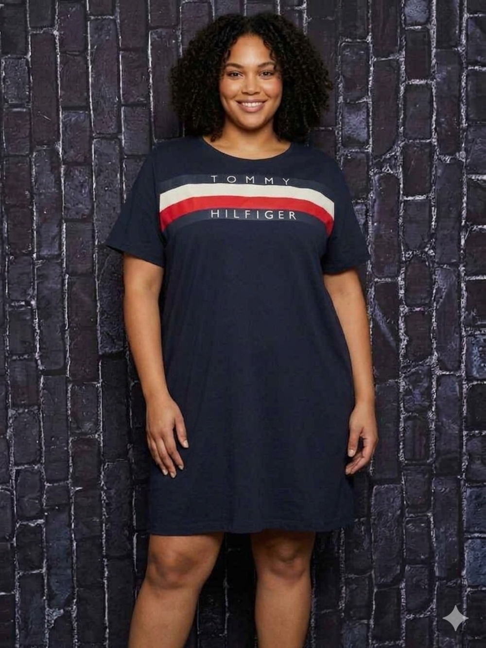Tommy Hilfiger Navy Tee Dress with Red and White Stripes
